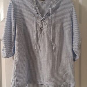 Light Blue Striped Lace-Up Women's Blouse